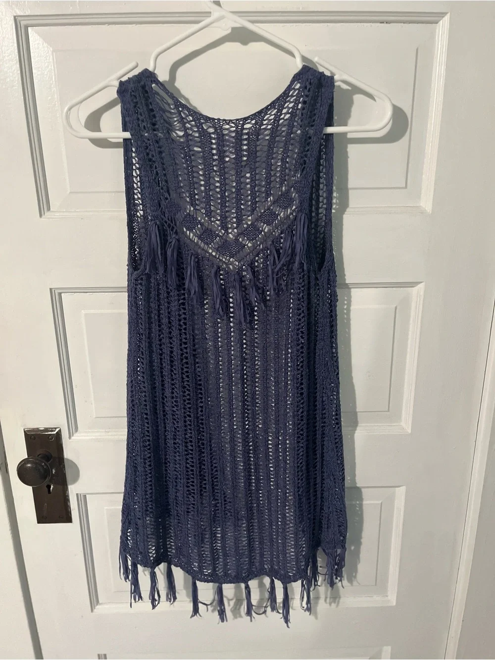 Justice Purple Open-Knit Fringe Vest girl’s size 8/10